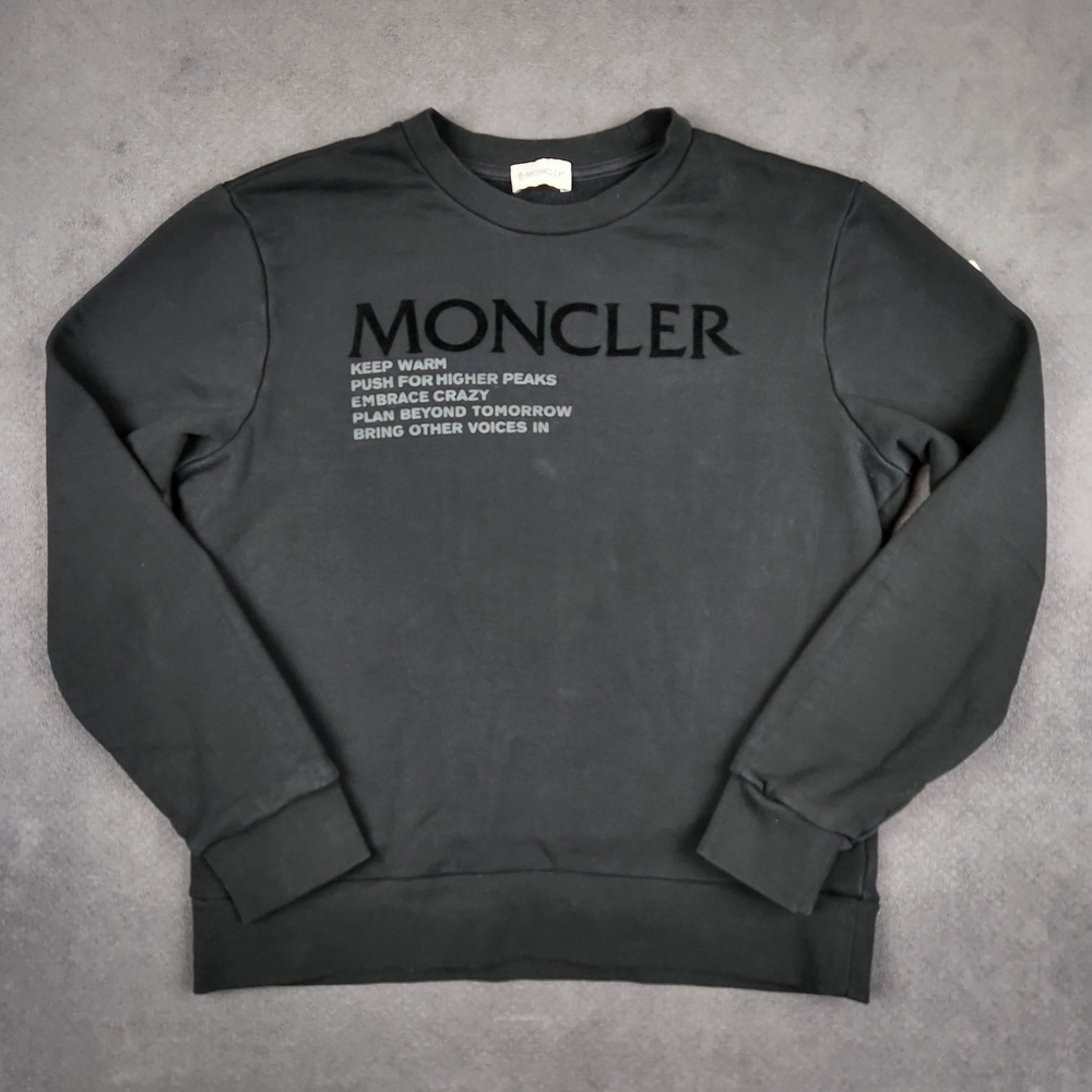 Moncler Logo Crewneck Sweatshirt Medium Black Slogan Print 2021 Pullover